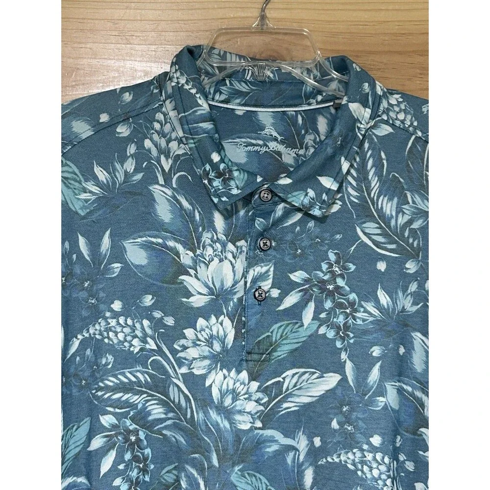 Tommy Bahama Teal Hibiscus Print Polo Men’s 2XLB NWOT Pima Cotton Beach Hawaiian